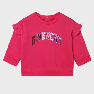 NWT Givenchy Girl's Fleece Ruffle Bright Pink Sequin Logo Sweatshirt Size 2